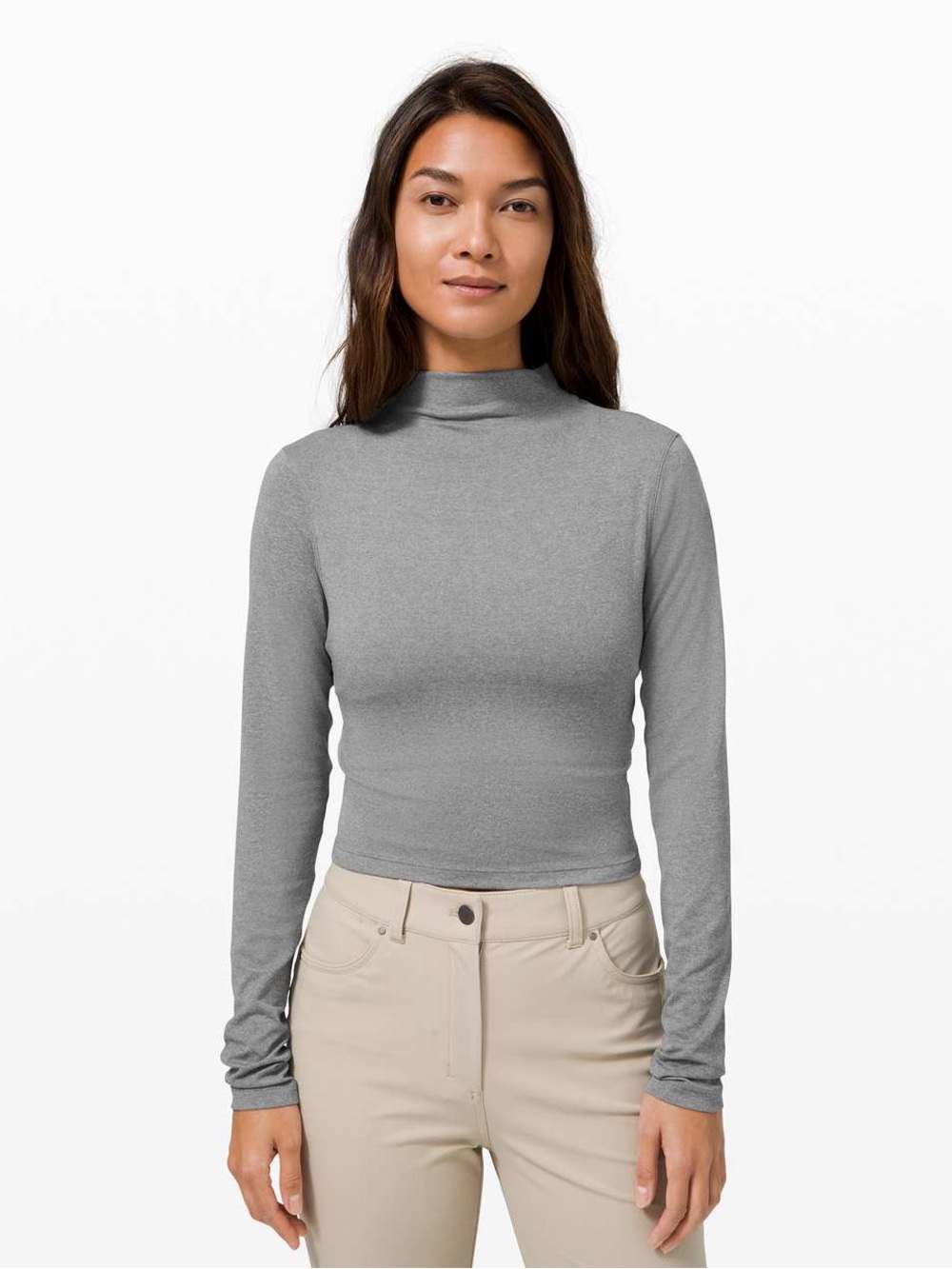 Lululemon All Aligned Cropped Mockneck Longsleeve layer size small heather grey